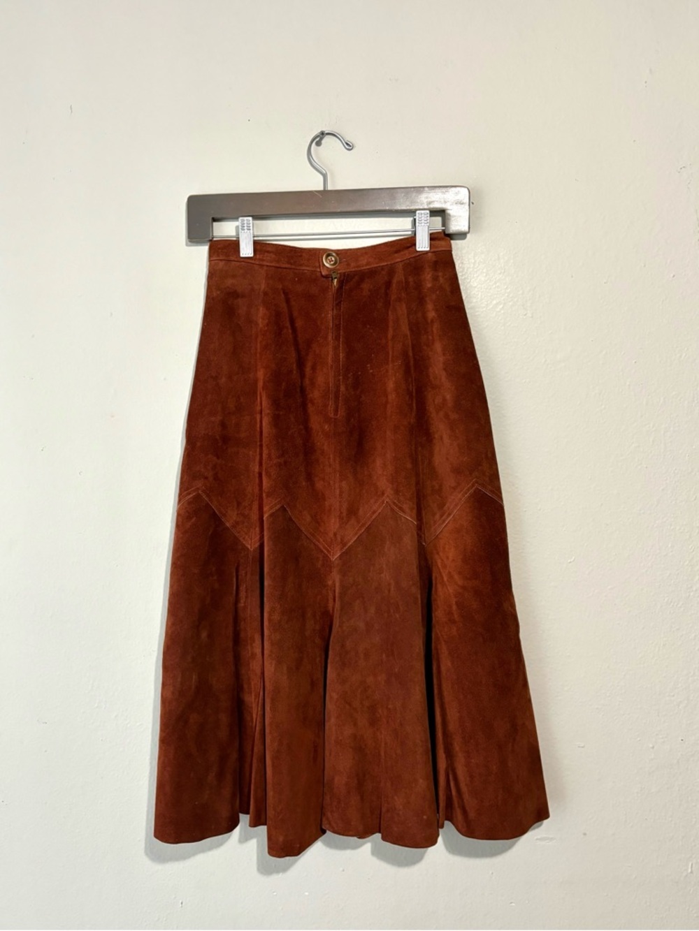 Vintage 70/80s Burnt Orange Suede Long A-Skirt Size 5/6 Western Cowgirl - Picture 4 of 9